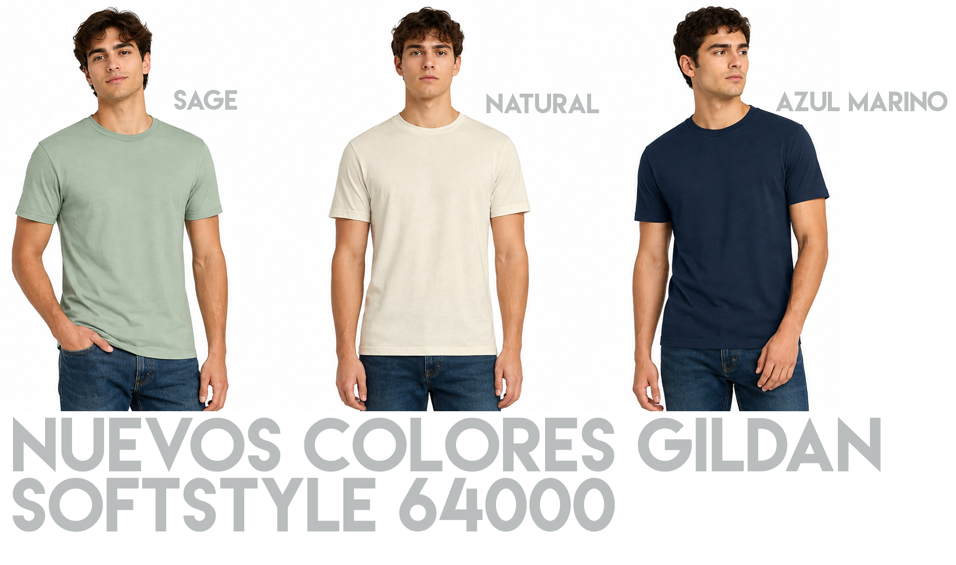 poleras Gildan Softstyle en nuevos colores: Sage, azul marino y natural